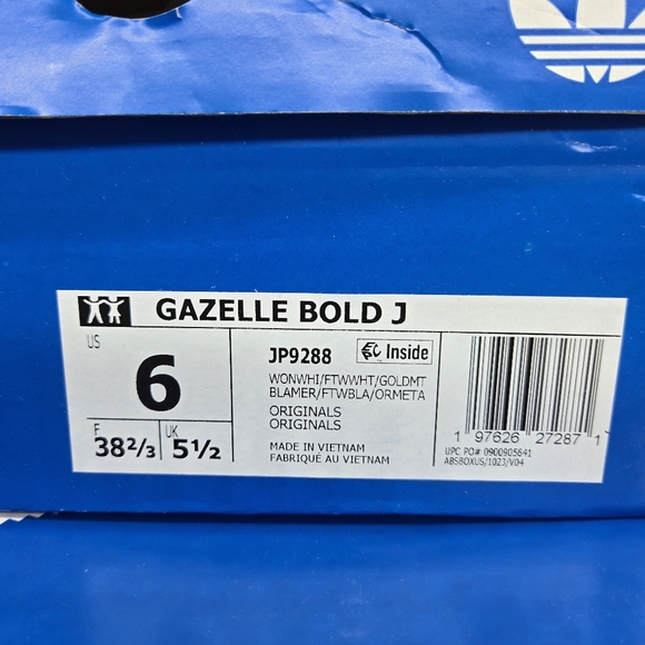 adidas Originals Gazelle Bold JP9288 White Beige Gold Shoes Women's Size 7 New - Picture 8 of 8